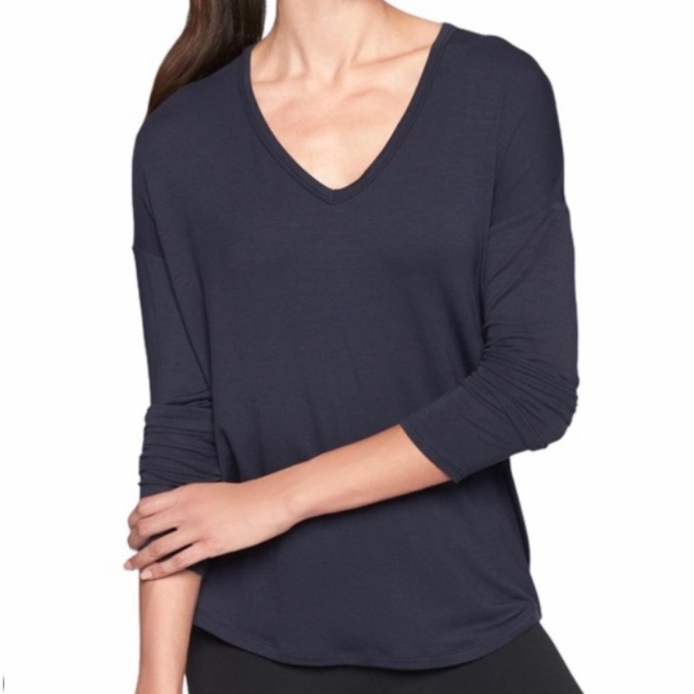 Athleta Black Cloudlight Long Sleeve V Neck Tee T Shirt S